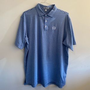 Peter Millar SS Polo, Men’s Golf Shirt, Blue with White Stripes, XL